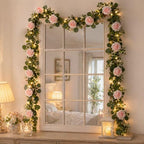 2 Pack 5.9 FT Artificial Flower Garland with Lights, Fake Floral Garland with 12 Pink Roses, White Flower, alternate view 5