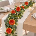 2 Pack 5.9 FT Artificial Flower Garland with Lights, Fake Floral Garland with 12 Orange Roses, Flower