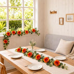 2 Pack 5.9 FT Artificial Flower Garland with Lights, Fake Floral Garland with 12 Orange Roses, Flower, alternate view 3