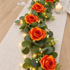 2 Pack 5.9 FT Artificial Flower Garland with Lights, Fake Floral Garland with 12 Orange Roses, Flower, alternate view 4