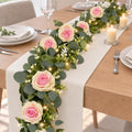 2 Pack 5.9 FT Artificial Flower Garland with Lights, Fake Floral Garland with 12 Pink Heart Roses, Flower