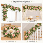 2 Pack 5.9 FT Artificial Flower Garland with Lights, Fake Floral Garland with 12 Pink Heart Roses, Flower, alternate view 6