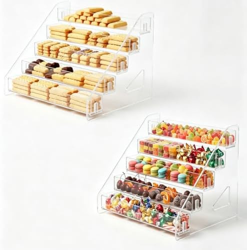 2 Pack 5 Tier Acrylic Cookie Display Stand, Clear Tiered Dessert Stand for Bakers Vendors, Professional Display