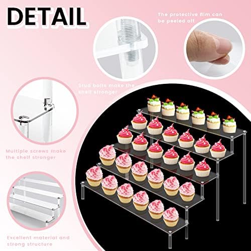 2 Pack 5 Tier Clear Acrylic Display Risers Stand Shelf in clear, alternate view 3