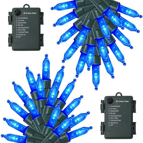 2 Pack 50 LED Outdoor Christmas Lights, 16FT Battery Operated Mini String Lights with 8 Modes & Timer, Xmas Tree