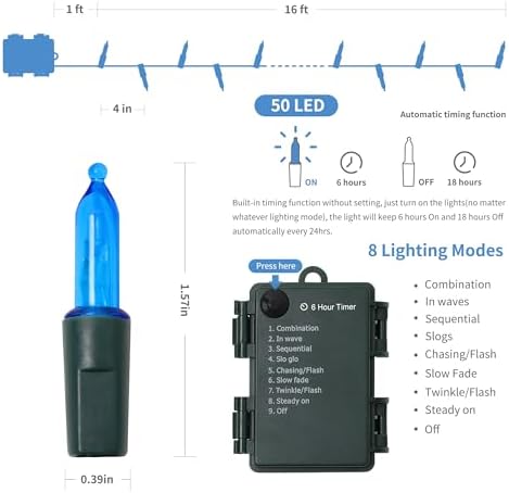 2 Pack 50 LED Outdoor Christmas Lights, 16FT Battery Operated Mini String Lights with 8 Modes & Timer, Xmas Tree, alternate