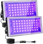 2 Pack 50W Black Lights, Blacklight Flood Light with Plug and Switch, for Glow Party, Halloween, Fluorescent
