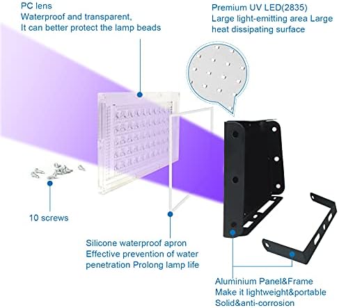 2 Pack 50W Black Lights, Blacklight Flood Light with Plug and Switch, for Glow Party, Halloween, Fluorescent, alternate view