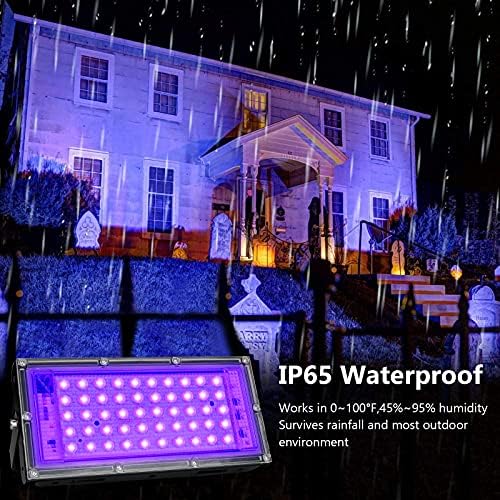 2 Pack 50W Black Lights, Blacklight Flood Light with Plug and Switch, for Glow Party, Halloween, Fluorescent, alternate view