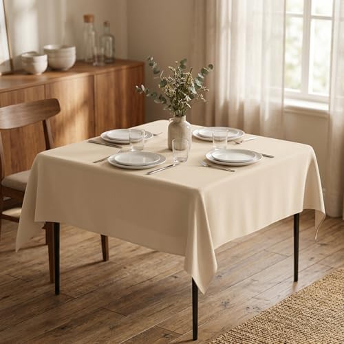 2 Pack 54 x 54 Inch Tablecloths Square Beige Table Cover in 54 x 54 Inch in Beige, alternate view 2