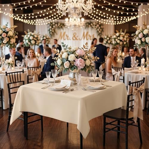 2 Pack 54 x 54 Inch Tablecloths Square Beige Table Cover in 54 x 54 Inch in Beige, alternate view 5