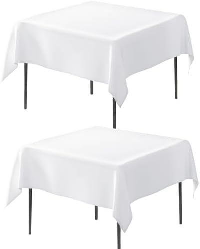 2 Pack 54 x 54 Inch Tablecloths Square White Table Cover in 54 x 54 Inch in White