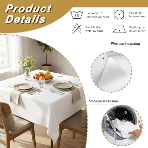 2 Pack 54 x 54 Inch Tablecloths Square White Table Cover in 54 x 54 Inch in White, alternate view 4