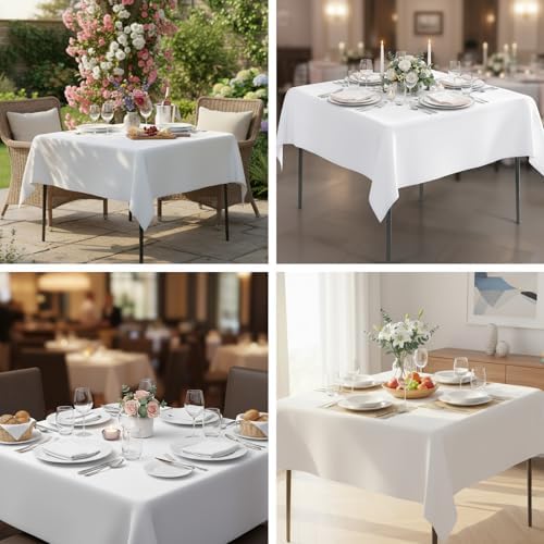 2 Pack 54 x 54 Inch Tablecloths Square White Table Cover in 54 x 54 Inch in White, alternate view 7