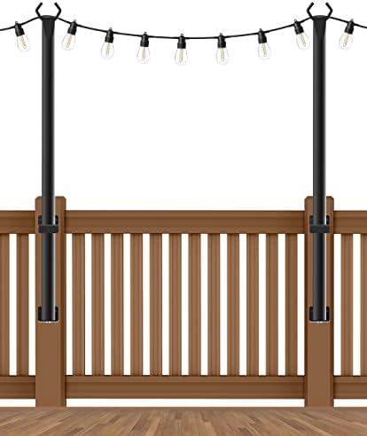 2 Pack 5Ft String Light Poles, Outside String Lights, Outdoor Light Poles, Metal Poles Stand for Patio