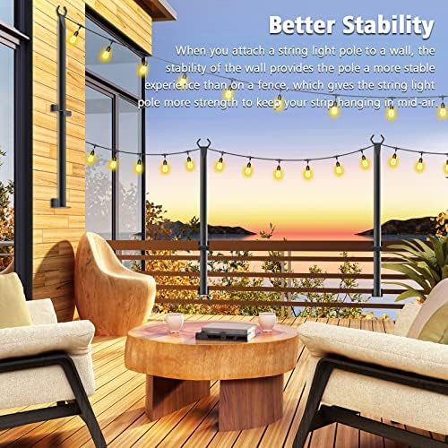 2 Pack 5Ft String Light Poles, Outside String Lights, Outdoor Light Poles, Metal Poles Stand for Patio, alternate view 4