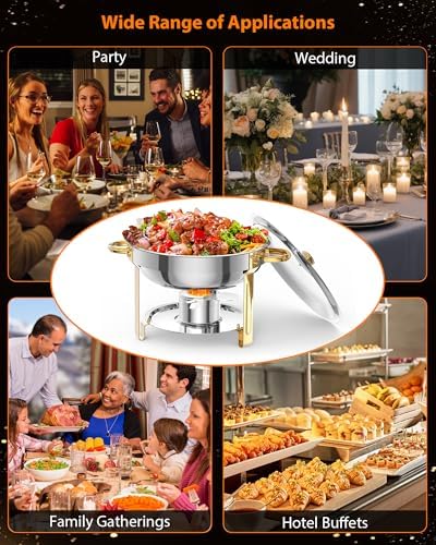 2-Pack 5QT Round Chafing Dish Buffet Set, Stainless Steel, alternate view 2