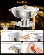 2-Pack 5QT Round Chafing Dish Buffet Set, Stainless Steel, alternate view 3