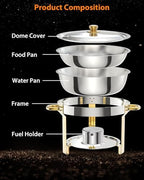 2-Pack 5QT Round Chafing Dish Buffet Set, Stainless Steel, alternate view 6