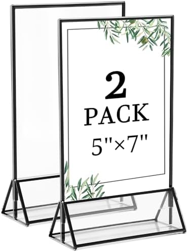 2 Pack 5x7 Inch Clear Acrylic Sign Holders, Black Border Double-Sided Vertical Picture Frames & Display Stands