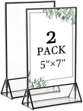 2 Pack 5x7 Inch Clear Acrylic Sign Holders, Black Border Double-Sided Vertical Picture Frames & Display Stands