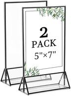 2 Pack 5x7 Inch Clear Acrylic Sign Holders, Black Border Double-Sided Vertical Picture Frames & Display Stands