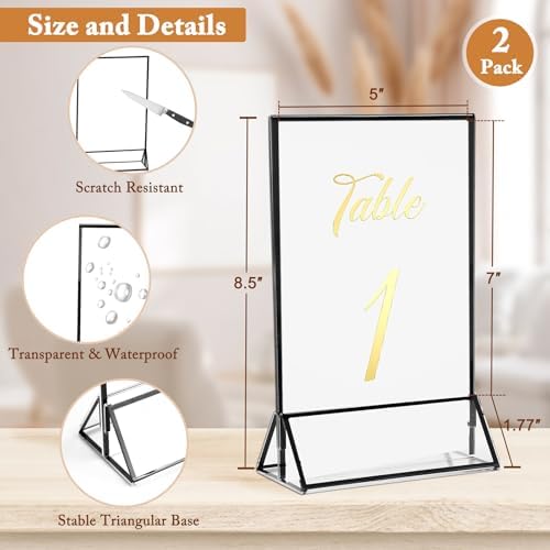 2 Pack 5x7 Inch Clear Acrylic Sign Holders, Black Border Double-Sided Vertical Picture Frames & Display Stands, alternate