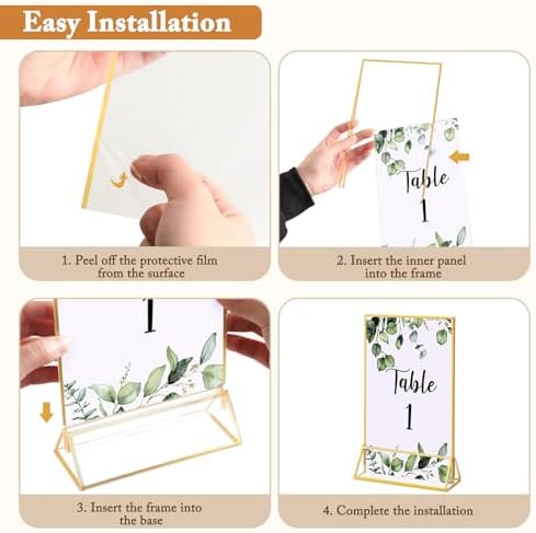 2 Pack 5x7 Inch Clear Acrylic Sign Holders, Gold Border Double-Sided Vertical Picture Frames & Display Stands, alternate view