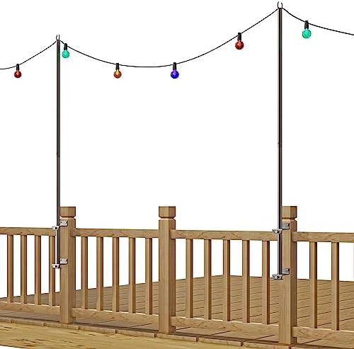 2 Pack 6.5 FT Stainless Steel String Lights Pole Bracket/Holder for Deck Railing Wood Posts, Black in Black