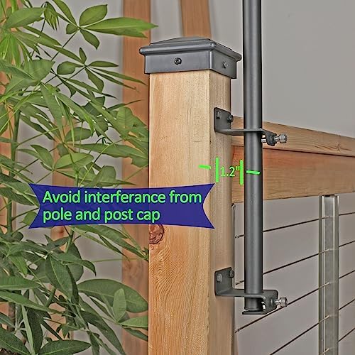2 Pack 6.5 FT Stainless Steel String Lights Pole Bracket/Holder for Deck Railing Wood Posts, Black in Black, alternate view 3