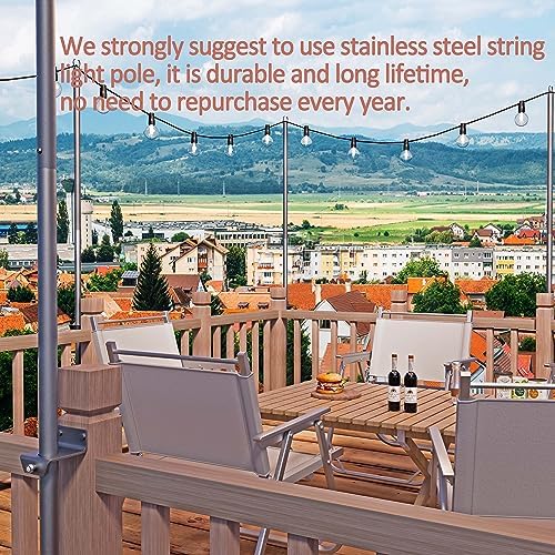 2 Pack 6.5 FT Stainless Steel String Lights Pole Bracket/Holder for Deck Railing Wood Posts, Black in Black, alternate view 4
