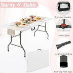 2 Pack 6 Feet Portable Folding Table White, Steel Legs Fold-in-Half with Carrying Handle Rectangular Plastic, alternate view
