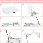 2 Pack 6 Feet Portable Folding Table White, Steel Legs Fold-in-Half with Carrying Handle Rectangular Plastic, alternate view