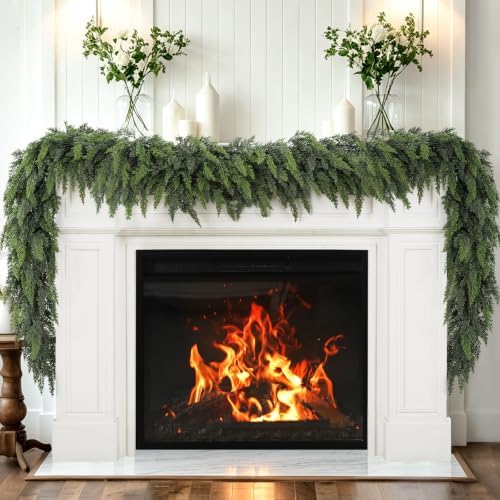 2 Pack 6 Ft Christmas Cedar Garland, Real Touch Soft Greenery Mantel Decor