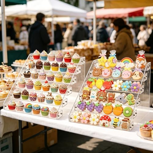 2 Pack 6 Tier Cookie Display Stand Clear Acrylic Tiered Tiered Dessert Stand for Bakers Vendors Parties Craft, alternate view
