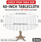 2 Pack 60 Inch Tablecloths Round White Table Cover in White, alternate view 3