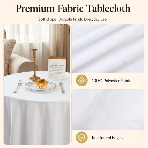 2 Pack 60 Inch Tablecloths Round White Table Cover in White, alternate view 5