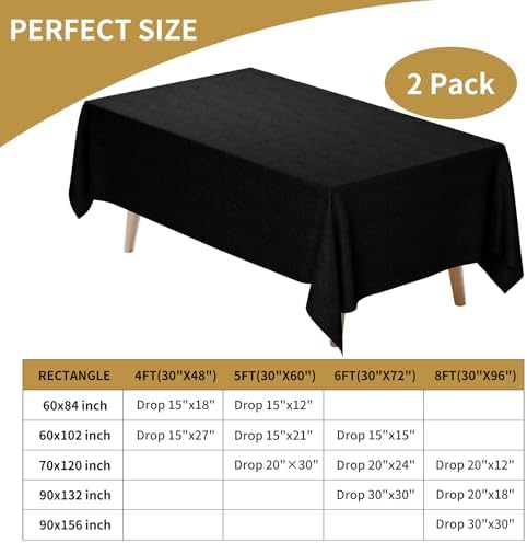 2 Pack 60 x 102 Inch Tablecloths Rectangle Black Table Cover in 60 x 102 Inch in Black, alternate view 3