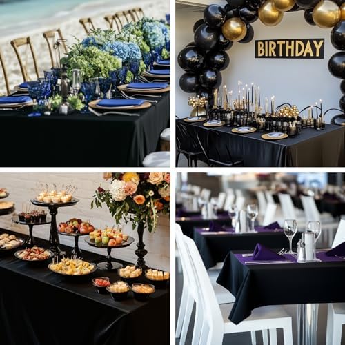 2 Pack 60 x 102 Inch Tablecloths Rectangle Black Table Cover in 60 x 102 Inch in Black, alternate view 7