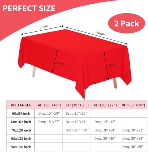 2 Pack 60 x 102 Inch Tablecloths Rectangle Red Table Cover in 60 x 102 Inch in Red, alternate view 3