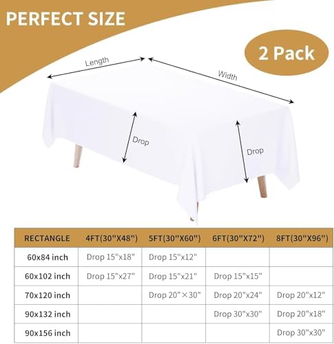 2 Pack 60 x 102 Inch Tablecloths Rectangle White Table Cover in 60 x 102 Inch in White, alternate view 3