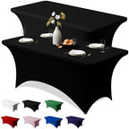 2 Pack 6FT Black Spandex Table Cloth 72 x 30 Inch in 72 x 30 Inch