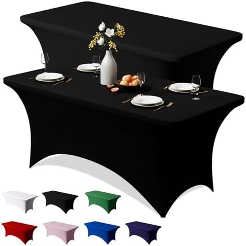 2 Pack 6FT Black Spandex Table Cloth 72 x 30 Inch in 72 x 30 Inch