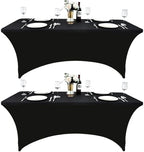 2-Pack 6ft Black Spandex Table Covers for Rectangle Standard Folding Tables - Wrinkle Resistant Stretch