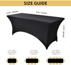 2-Pack 6ft Black Spandex Table Covers for Rectangle Standard Folding Tables - Wrinkle Resistant Stretch, alternate view 2