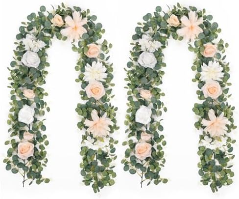 2 Pack 6Ft Eucalyptus Greenery Garland with Flowers