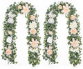 2 Pack 6Ft Eucalyptus Greenery Garland with Flowers