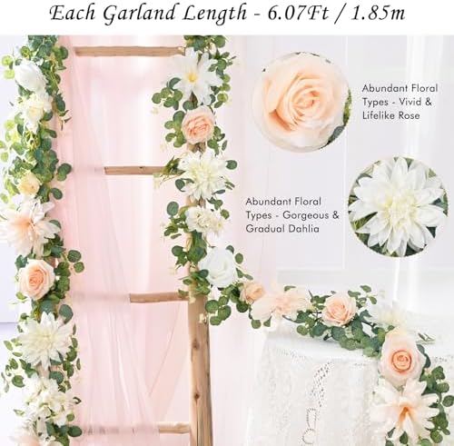 2 Pack 6Ft Eucalyptus Greenery Garland with Flowers, alternate view 3