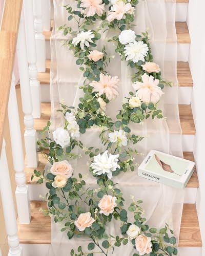 2 Pack 6Ft Eucalyptus Greenery Garland with Flowers, alternate view 4