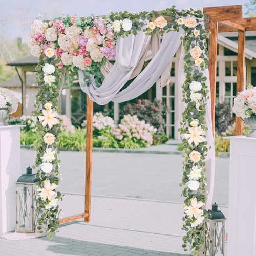 2 Pack 6Ft Eucalyptus Greenery Garland with Flowers, alternate view 6